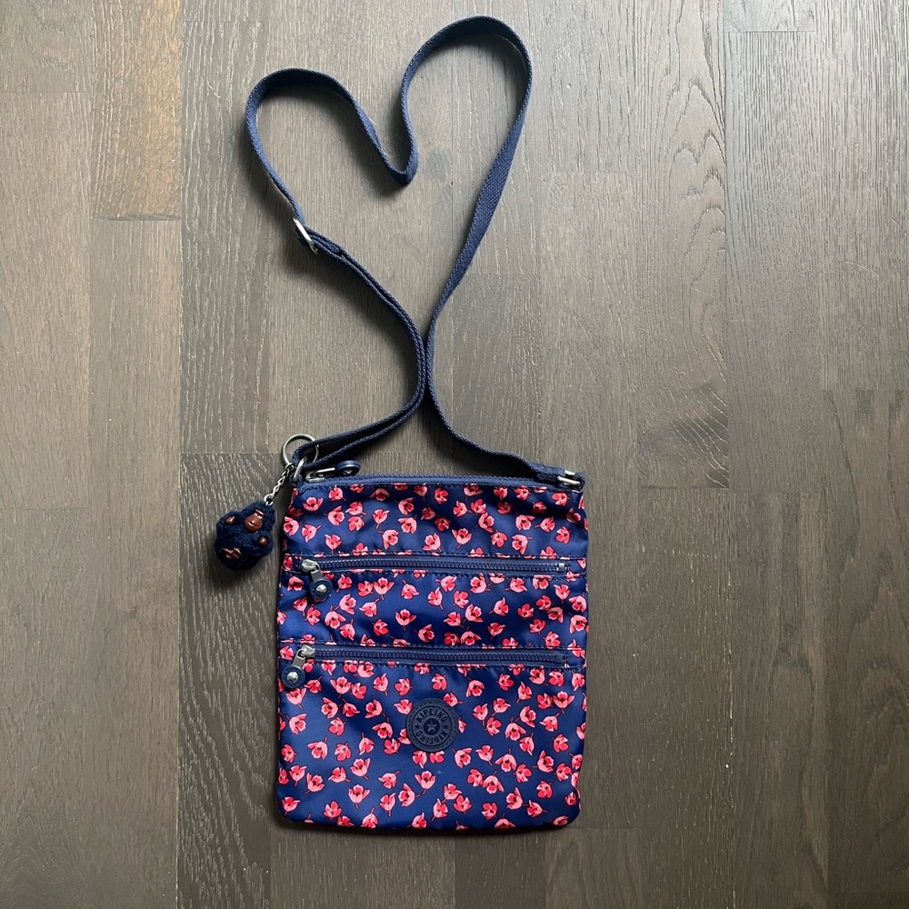 Kipling navy and pink floral keiko crossbody bag